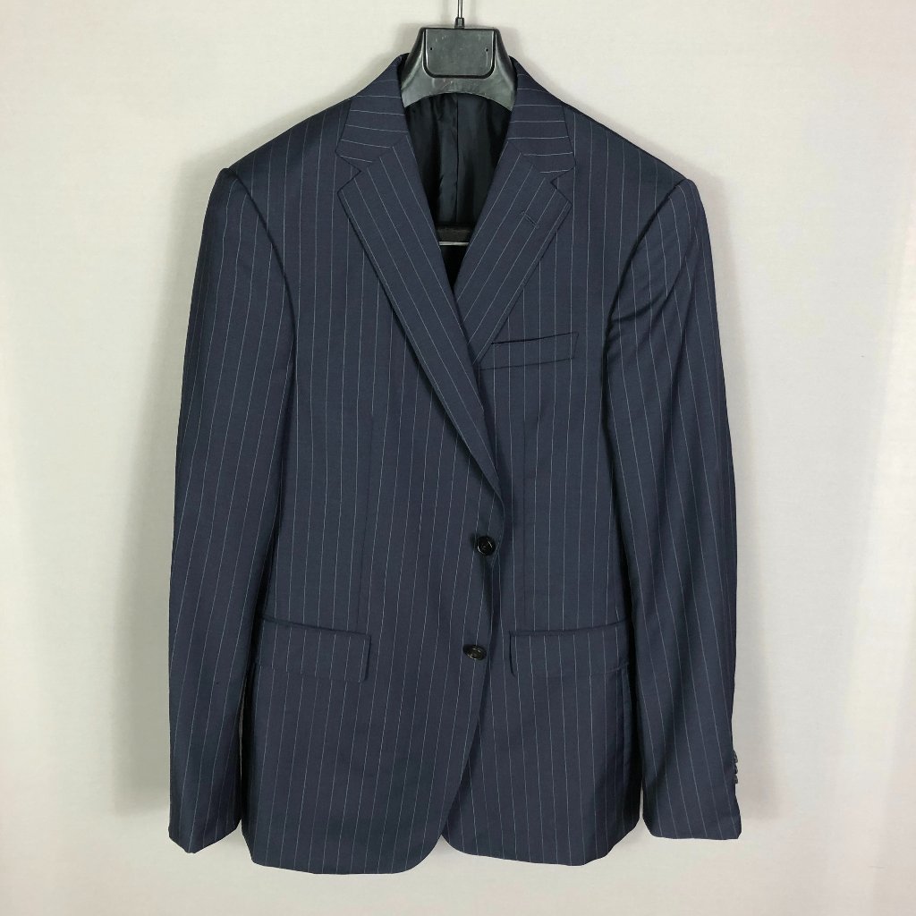 Z Zegna Men's Navy Stripe Solferino Notch Lapel Suit Jacket Size Us 40r